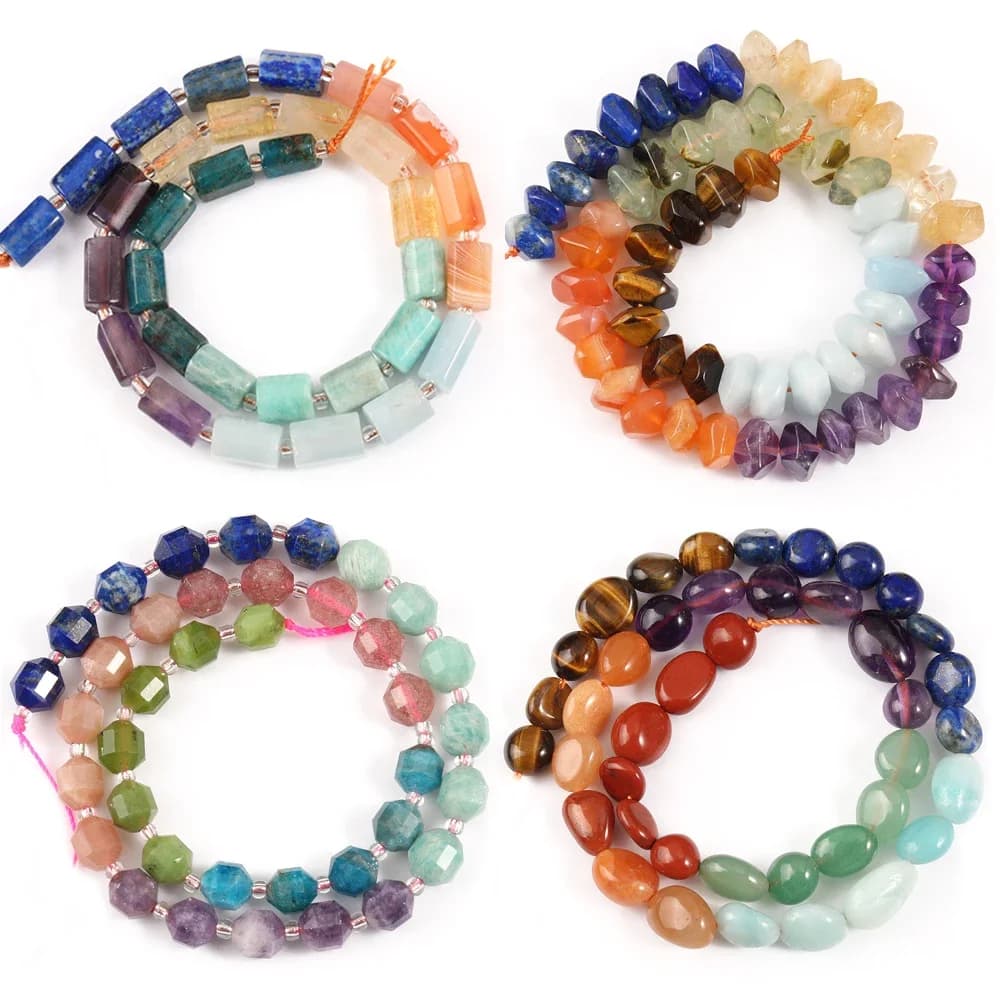 Perles d'énergie de guérison en pierre naturelle mixte, bracelet de yoga bricolage, perles de 7 chakras, bijoux exécutifs, 7.5 po, 15 po