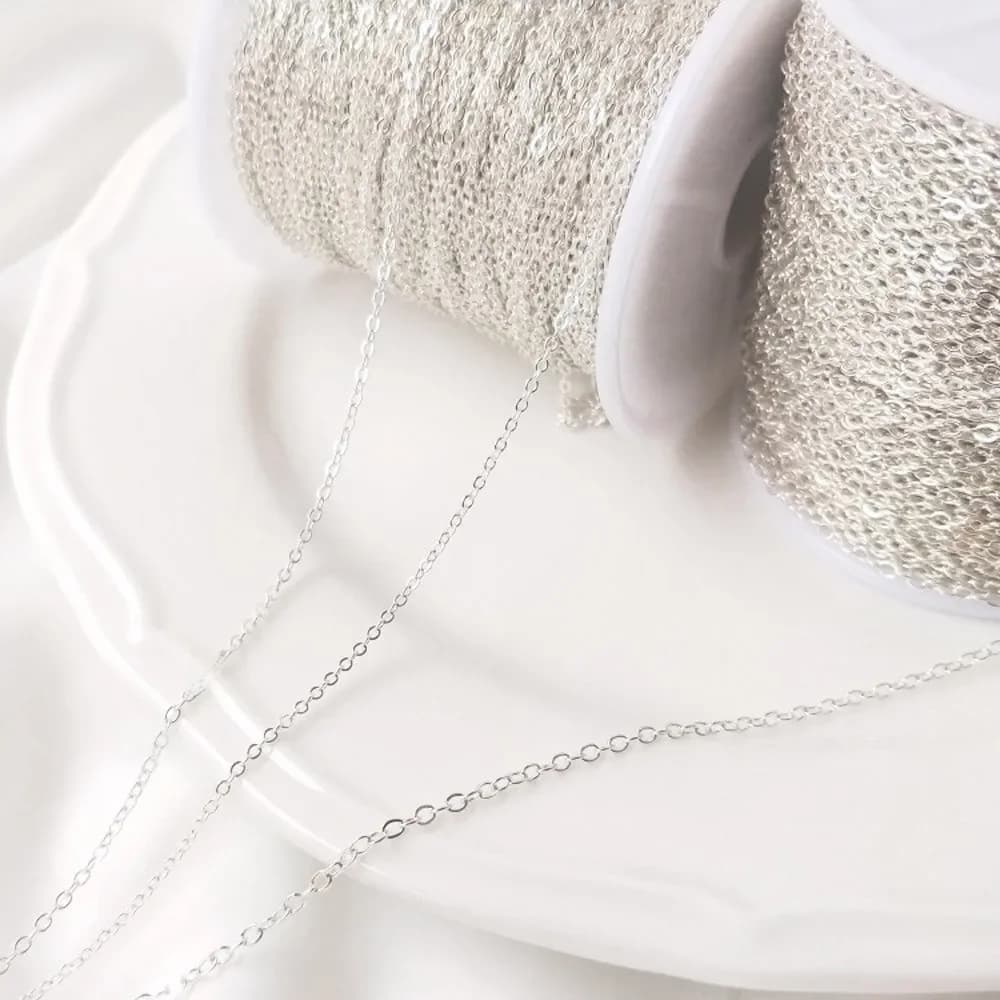 Collier en Chaîne Plaqué Argent 925 pour la Fabrication de Bijoux, Bracelet en Laiton Fait Main, Accessoire, DIY, 1 m
