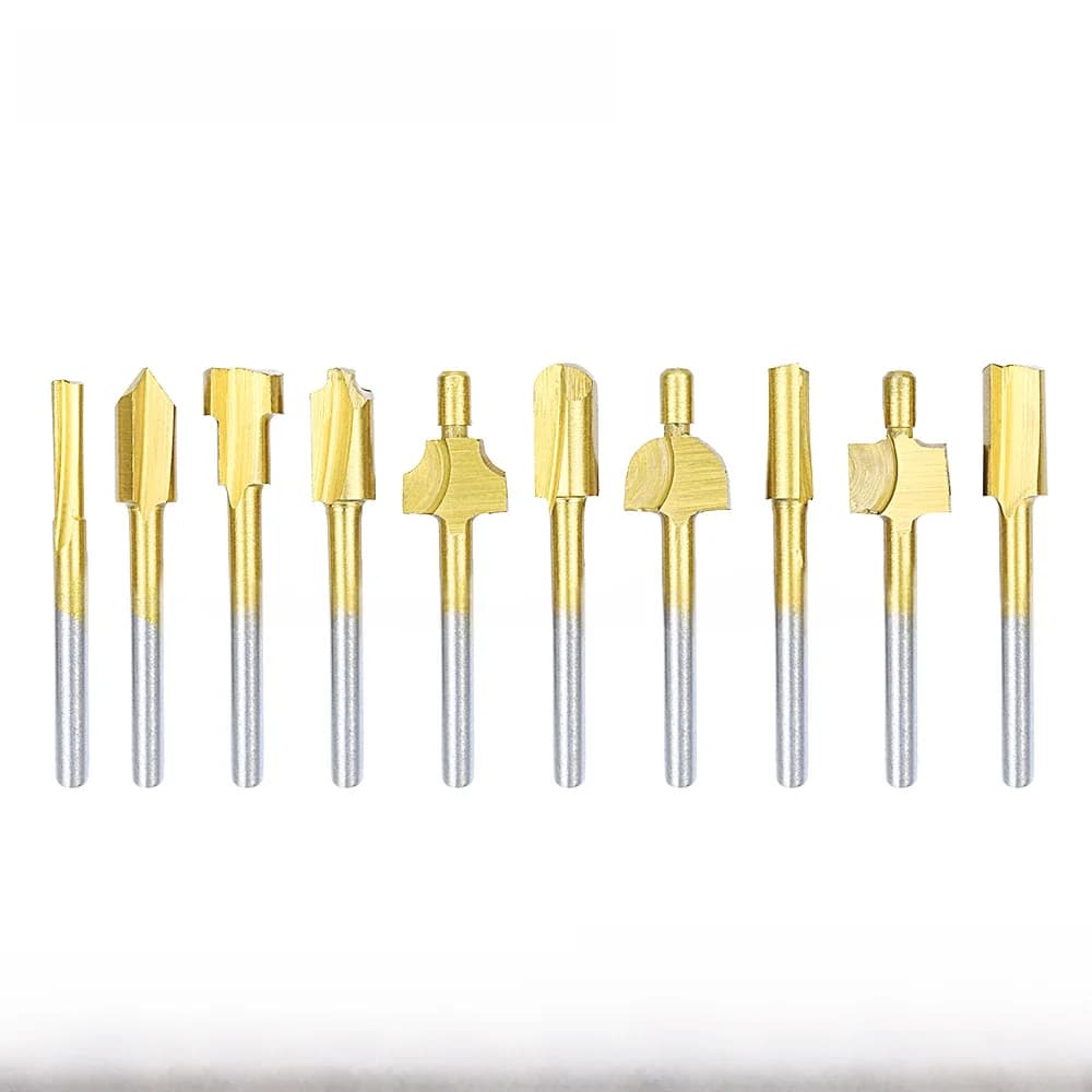 NINDEJIN 10 pièces HSS routeur jeu de mèches coupe-bois fraisage convient titane 1/8 "tige Dremel accessoire gravure charpentier outils rotatifs