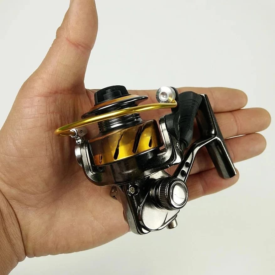 Twinfish XF150 Moulinet de pêche spinning de poche entièrement métallique, taille de paume, mini moulinet pour leurres, 4 roulements, noir, petit moulinet de pêche sur glace.