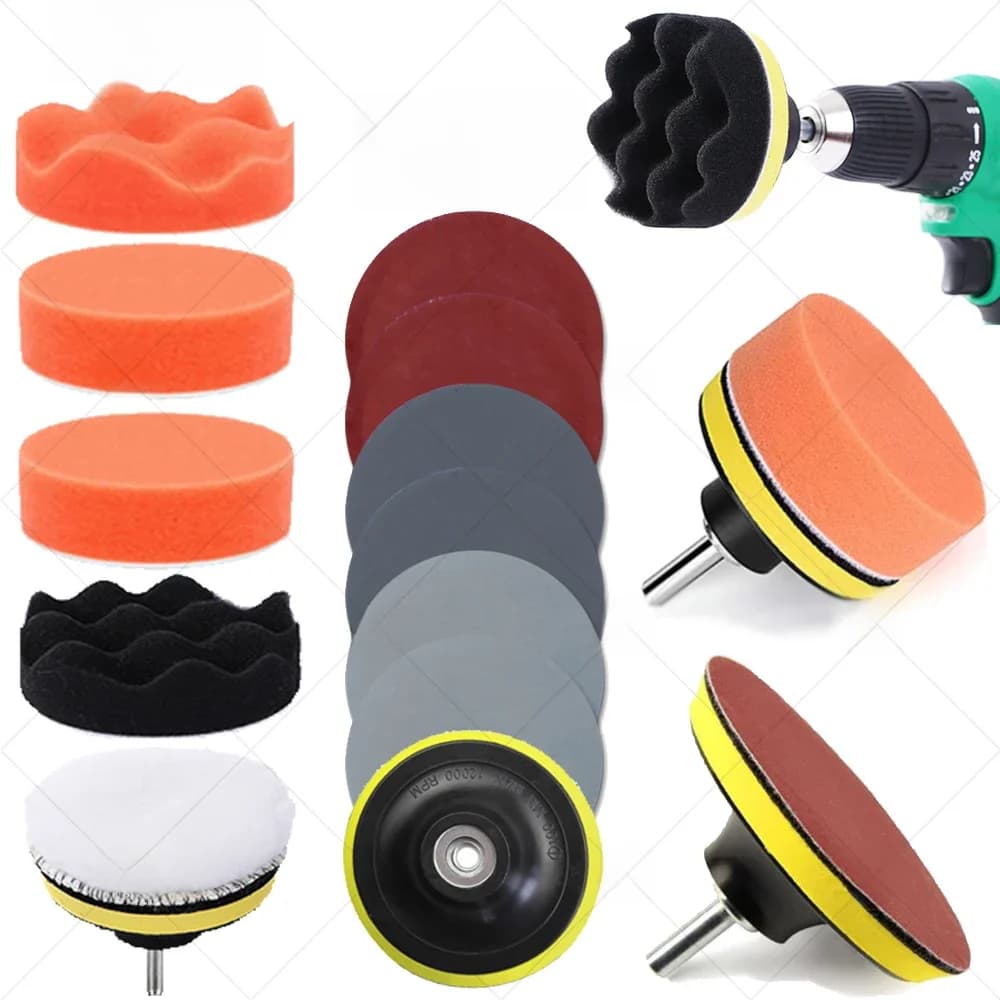 Kit de polissage de tampon éponge de cire de voiture, papier de verre de détail automatique, disque de ponçage, adaptateur de perceuse, restauration des phares