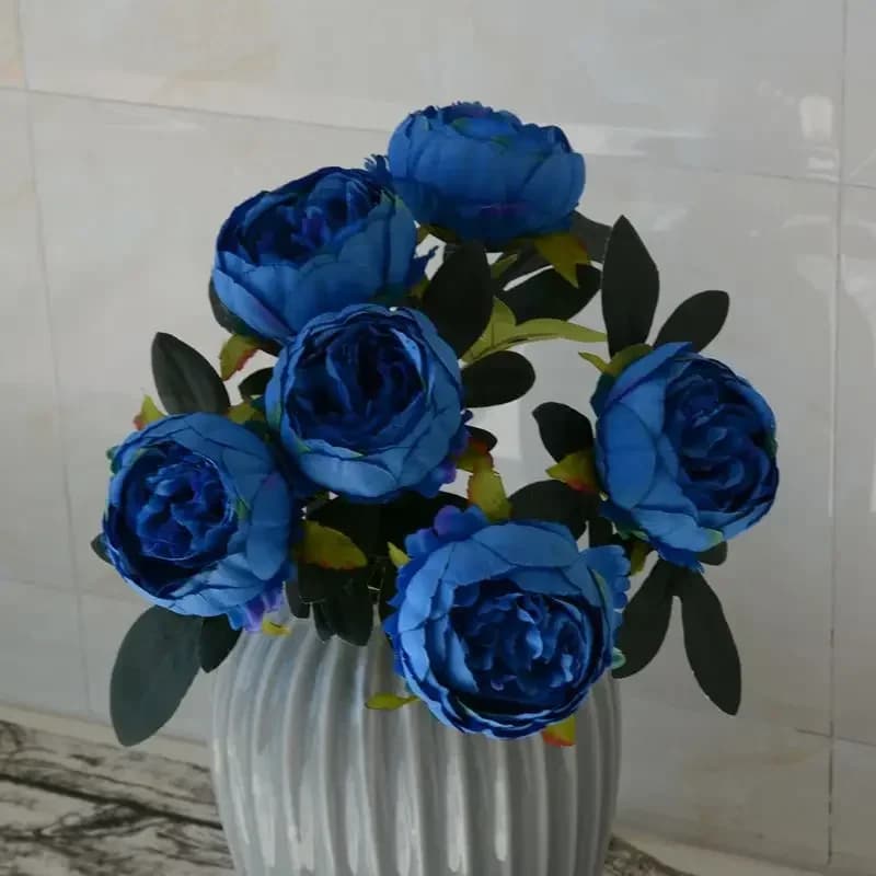 Bouquets de pivoines artificielles à 7 têtes, Arrangement de fleurs de mariage, fleurs de pivoines en soie bleu rouge blanc, décoration de Table pour la maison et le bureau