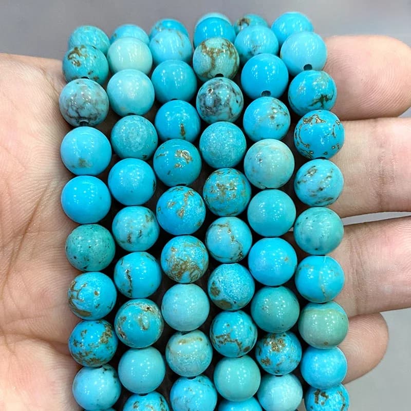 Perles Rondes en Turquoises Naturelles de 4/6/8/10/12mm, Accessoires pour la Fabrication de Bijoux et Boucles d'Oreilles, 15 Pouces