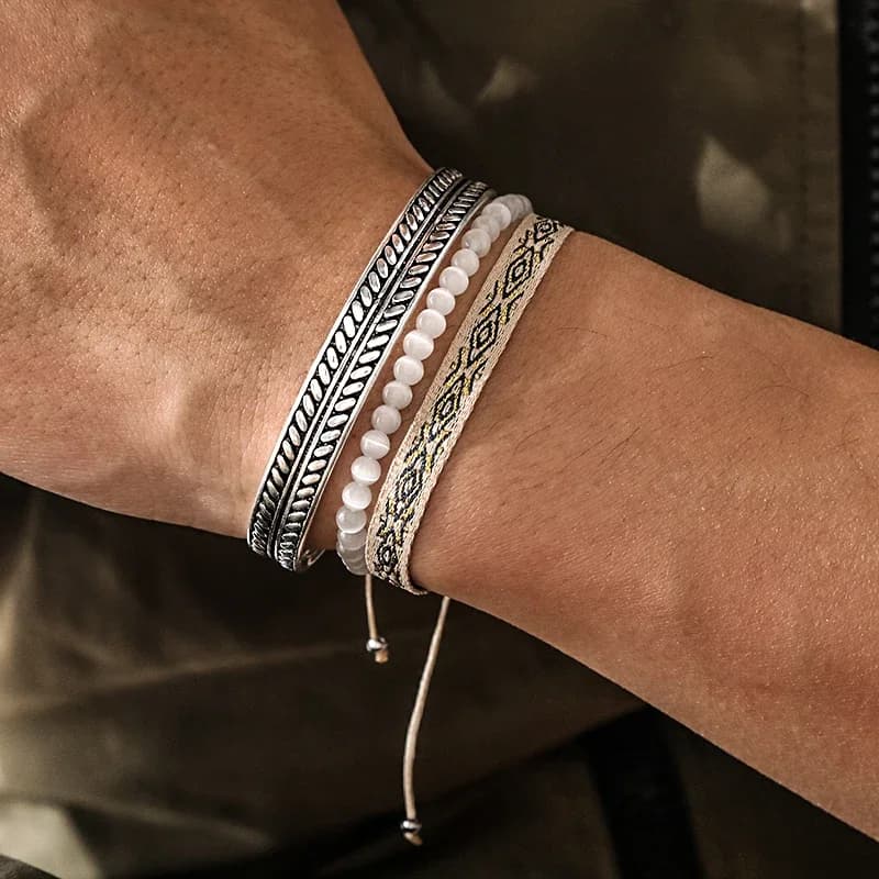 Ensemble de bracelets manchette plaqués argent 925, pierre naturelle œil de chat, perles élastiques, fait à la main, corde à nœud porte-bonheur, livraison directe
