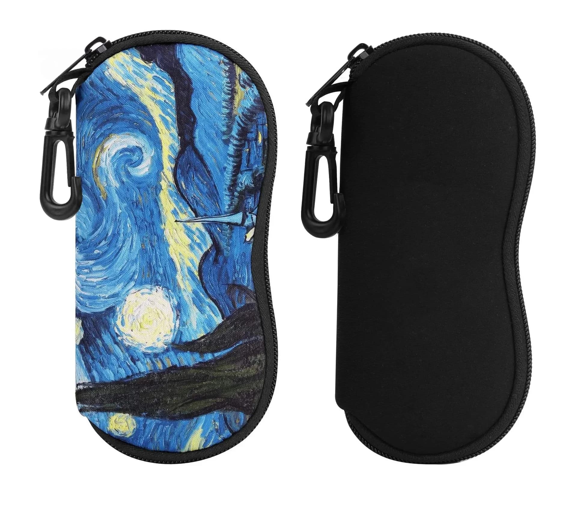Boîte à lunettes en néoprène à fermeture éclair, étui souple ultraléger avec Clip de ceinture, sac de rangement pour lunettes, étui Portable noir