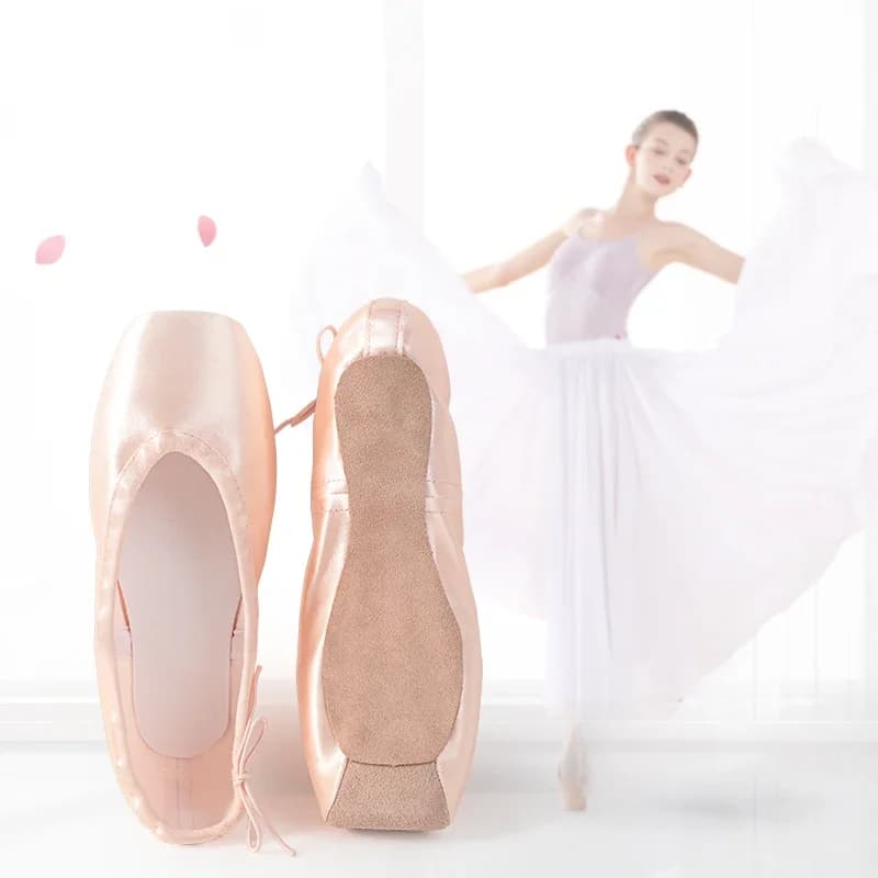 Chaussures de Ballet professionnelles à Pointe avec semelle en cuir véritable pour femmes, chaussures de Ballet en Satin avec rubans pour ballerine professionnelle
