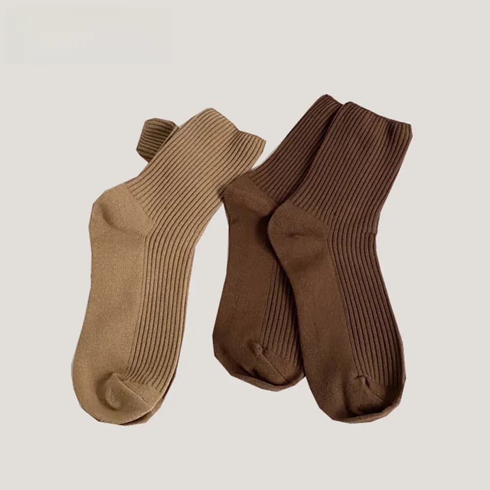 CHAOZHU automne hiver rouge marron couleur série femmes chaussettes amples côtelé coton mode basique quotidien classique chaussette femme