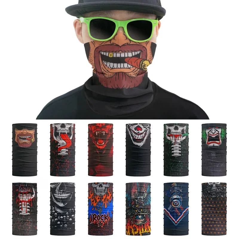 Bandana crâne 3D en plein air pour Halloween, Tube sans couture, cagoule d'équitation, masque tactique, écharpe magique, bandeau pour homme, guêtre de cou