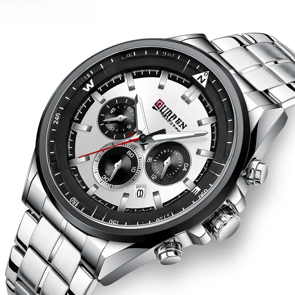 CURREN montres de marque de luxe pour hommes montre-bracelet à Quartz sportive décontractée avec bracelet en acier inoxydable 316 chronographe horloge mâle argent