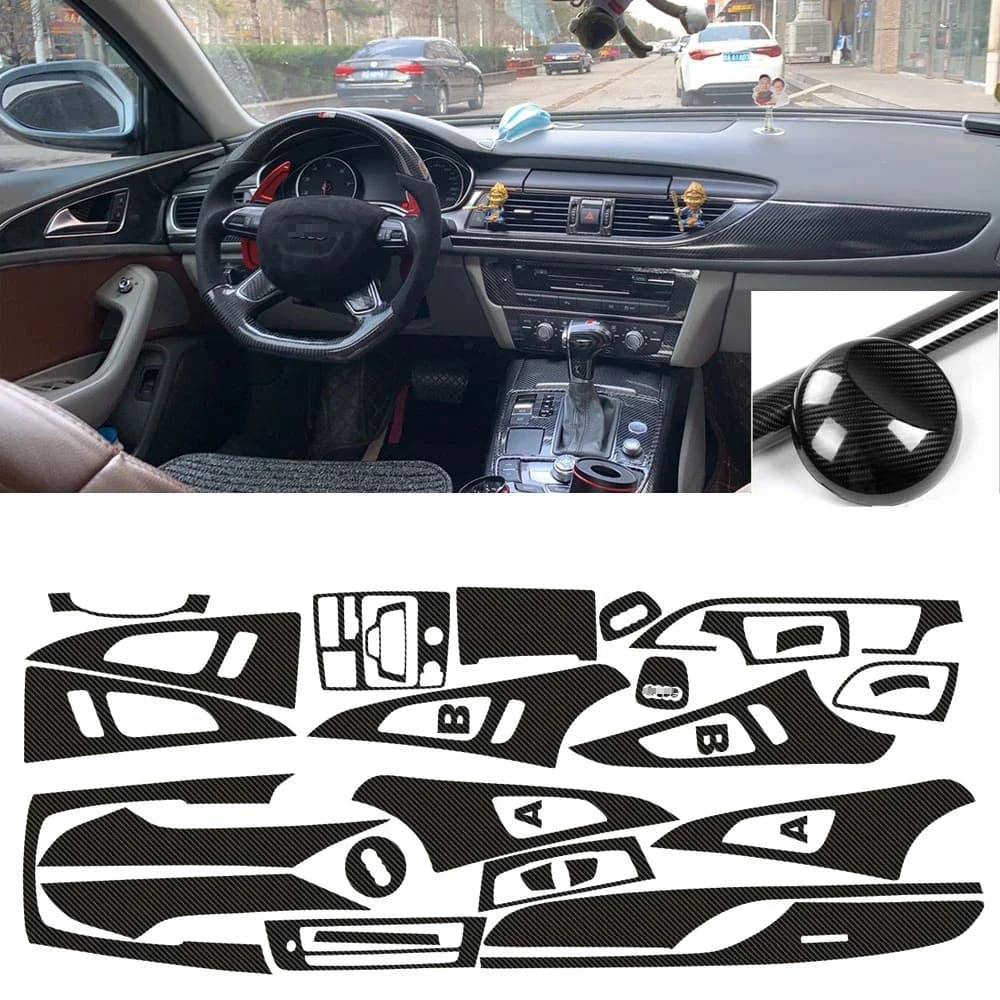 Pour Audi A6 C7 2012-2018, panneau de commande central intérieur, poignée de porte, autocollants en fibre de carbone 3D/5D, accessoires de personnalisation automobile.