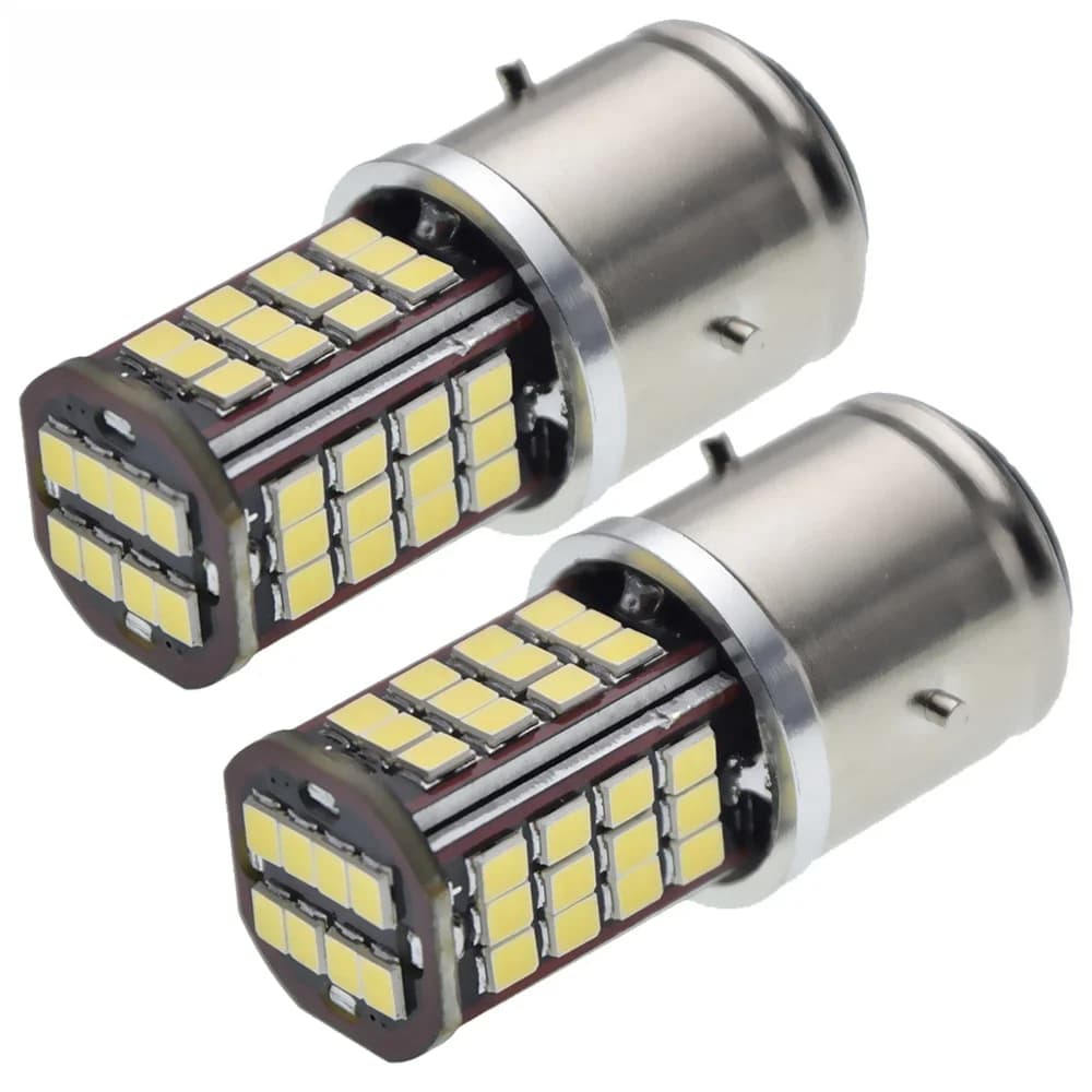 2 pièces BA21D 56 SMD 2835 LED moto ampoule phare haute basse lumière voiture Auto moto cyclomoteur Scooter lampe blanche 6000K 6V 12V DC