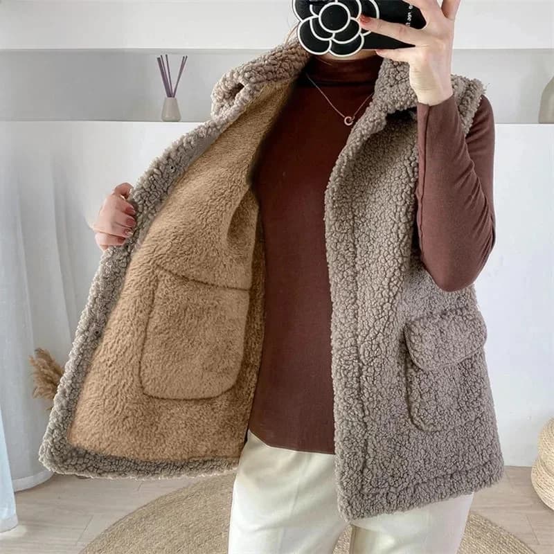 Gilet en fausse fourrure d'agneau et velours épais pour femme, collection automne-hiver 2026, style coréen, vêtement d'extérieur chaud pour femme