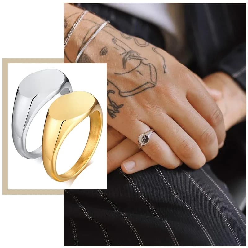 Bagues chevalières personnalisées chics pour femmes, bande de doigt ovale minimaliste avec timbre supérieur, bijoux tendance de rue candide en acier inoxydable