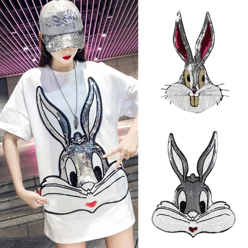 Patchs à Paillettes de Super Grande Taille à Coudre sur les Vêtements, Dessin Animé, Lapin, Fournitures de Couture, Bricolage, T-shirt, Pull, Broderie, Appliques, 1 Pièce