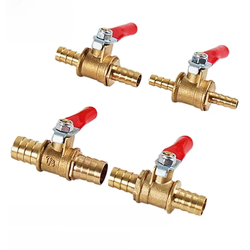 Petite vanne à poignée rouge 6mm 8mm 10mm 12mm 14mm, raccord en ligne en laiton pour tuyau, eau, huile, air, gaz, carburant, robinet à bille, raccords de tuyauterie