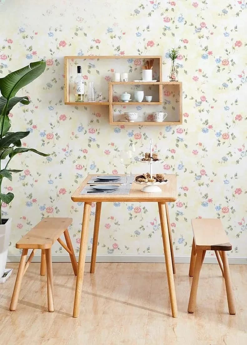 Papier peint auto-adhésif floral bleu et rose, peler et coller, papier de contact jaune, revêtement mural parfait, film vinyle pour la décoration intérieure