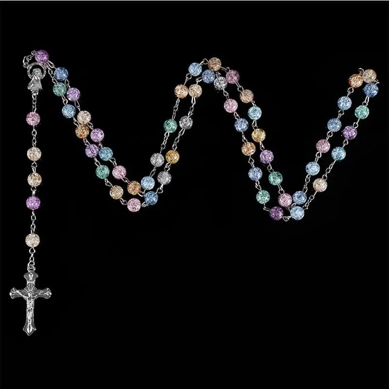 Chapelet catholique rond fait à la main, perles de verre, collier de perles croisées de haute qualité, pendentif de perles croisées religieuses, nouvelle mode 2021