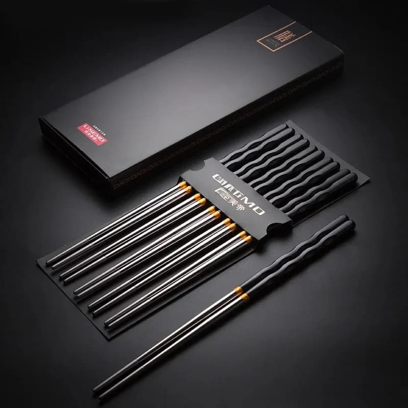 Baguettes réutilisables en acier inoxydable, 5 pièces, paquet de baguettes antidérapantes, vaisselle de table, baguettes japonaises pour Sushi