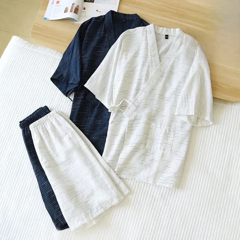 Nouveau Kimono japonais à manches courtes, pyjama deux pièces pour hommes, Yukata en coton, grande taille, peignoir, vêtements de nuit pour hommes, été