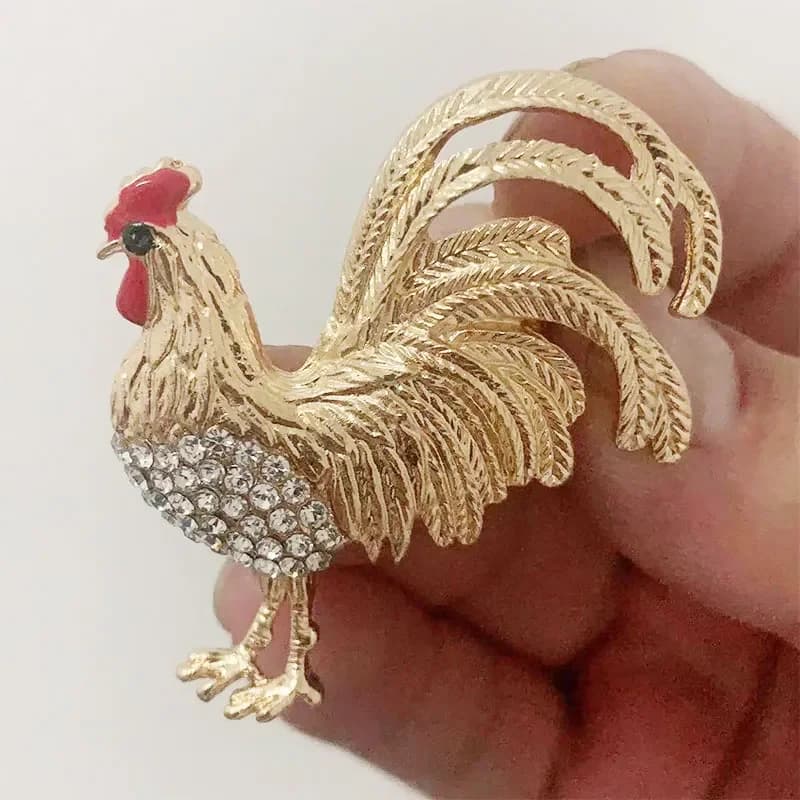 Broches de coq de couleur mignonne pour femmes, broche en émail Animal Broches en cristal coq bijoux Broches cadeau