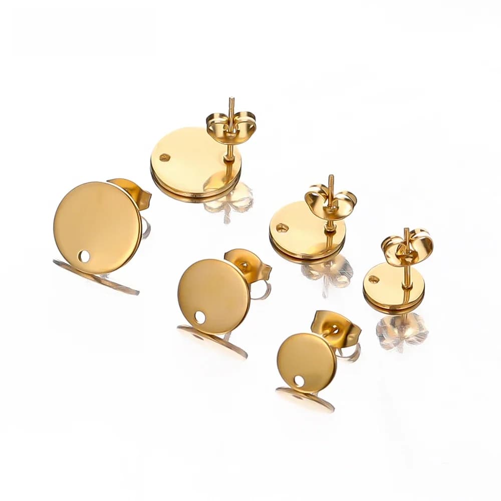 Boucles d'oreilles rondes et plates en acier inoxydable, couleur or, cercle, fabrication de bijoux, résultats de boucles d'oreilles, breloques pendantes, accessoires, 10 pièces