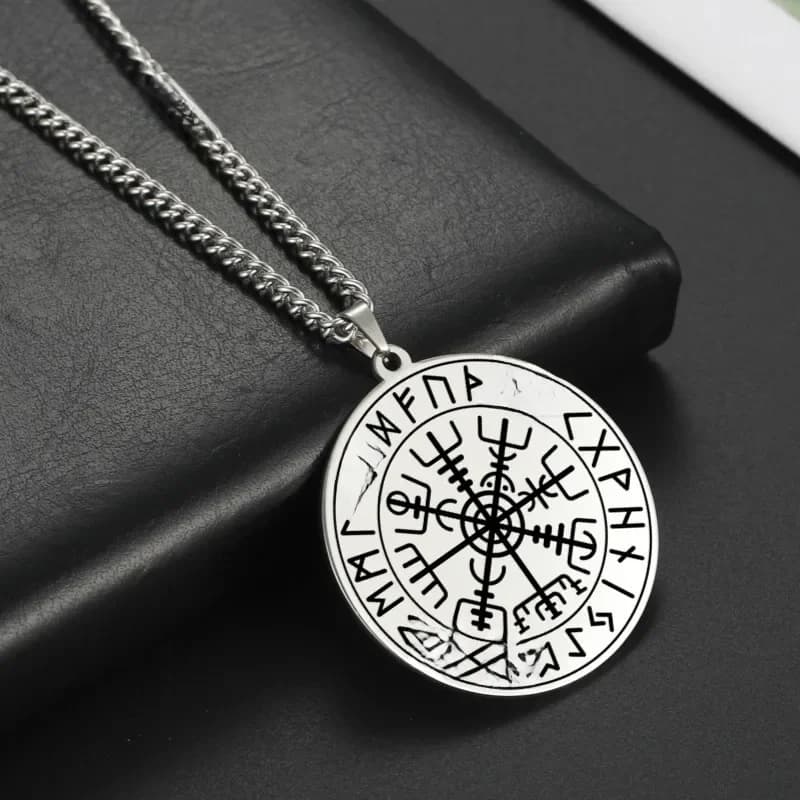 Dawapara – collier avec pendentif Vegvisir, symbole nordique de boussole nordique en cercle Rune, bijoux en acier inoxydable, amulette