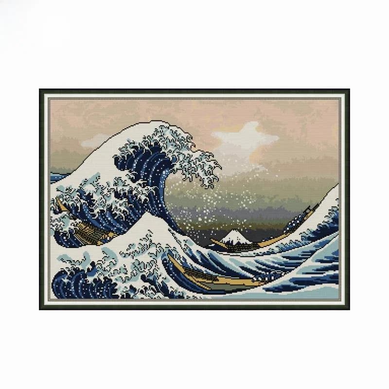 JoySunday – Kits de point de croix « La Grande Vague de Kanagawa », motif imprimé, broderie imprimée 16CT 14CT, ensemble de décoration pour travaux d'aiguille