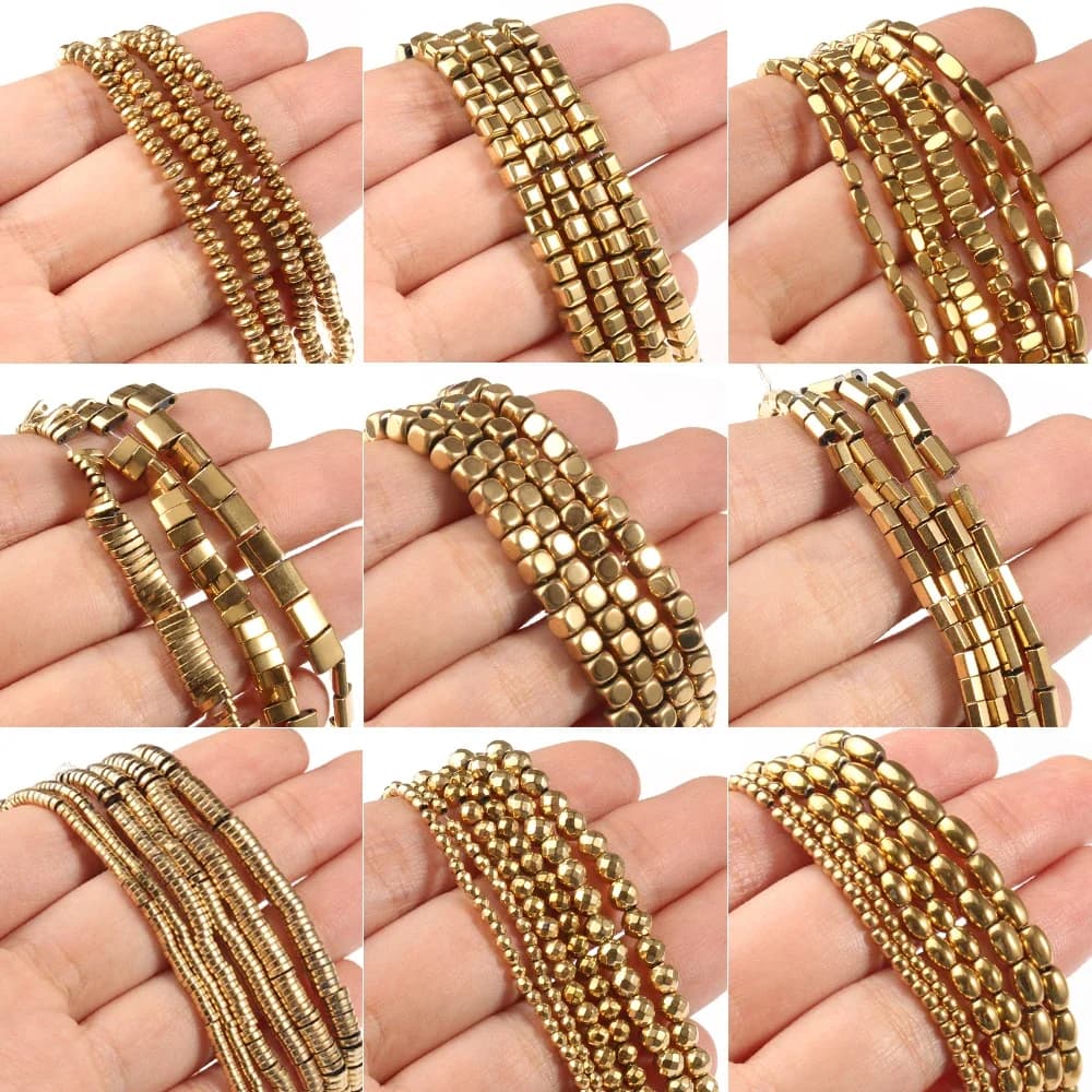 Perles en hématite plaquée or AAA +, rétention de couleur, perles rondes en pierre naturelle, pour la fabrication de bijoux, Bracelet à faire soi-même, 15 pouces