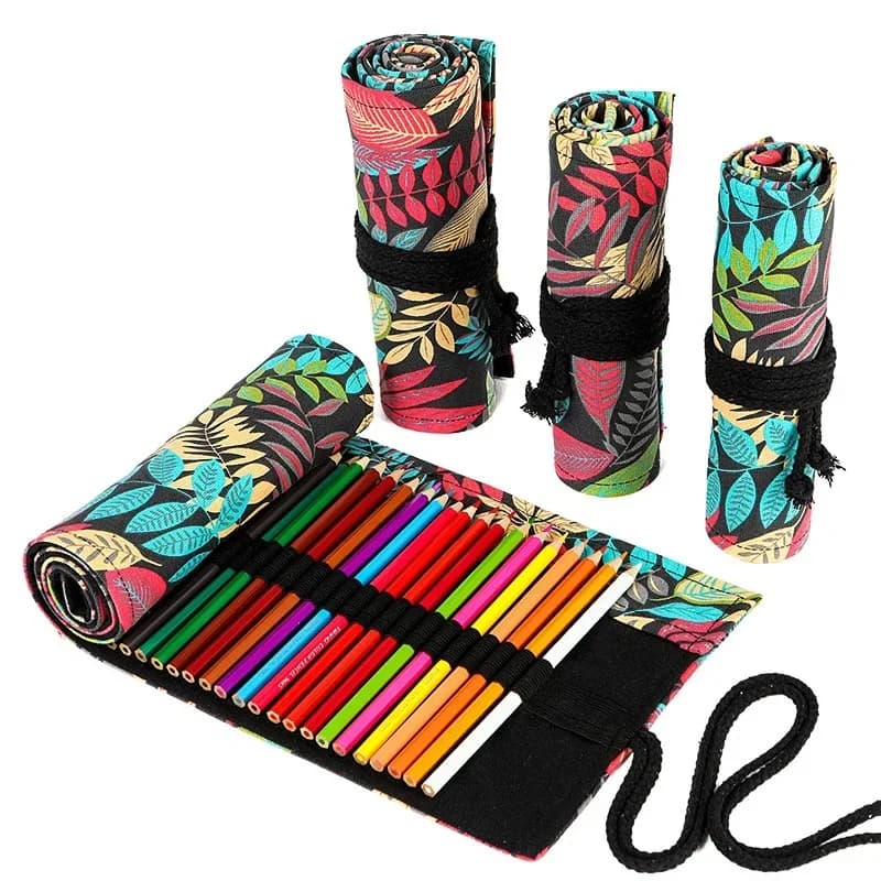 Sac de rangement pour crayons cosmétiques, étui à crayons, gril coloré, papeterie, rouleau de crayons, fournitures scolaires, 48/72, 12 trous, 24 trous, 36 trous, 050045 trous