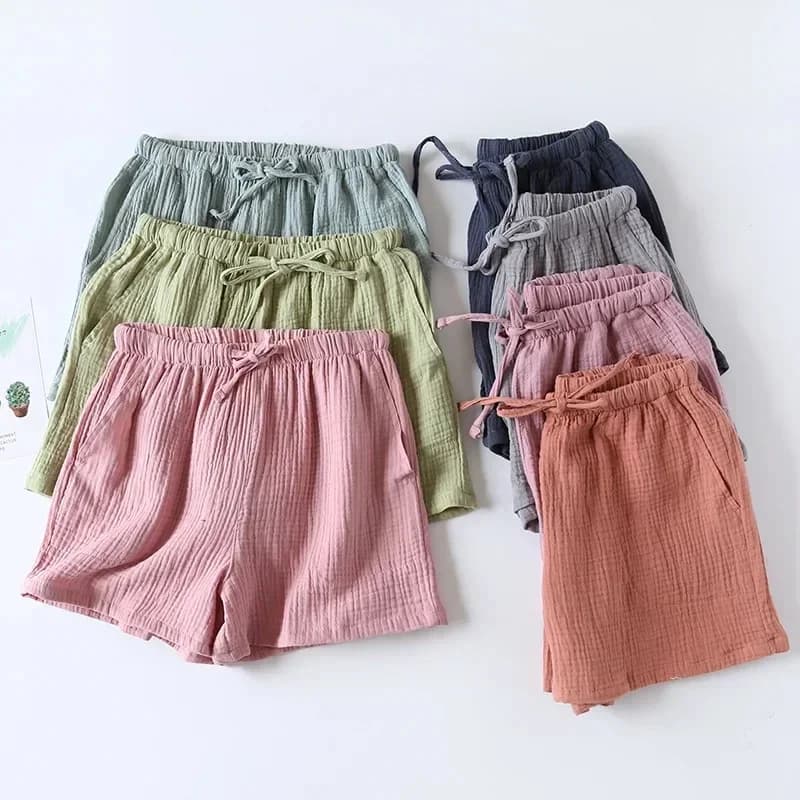 Shorts d'été pour femmes, nouveau style japonais 2026, 100% coton crêpe fin, amples, pour la maison, grandes tailles, shorts de plage, bas de pantalon, shorts mignons