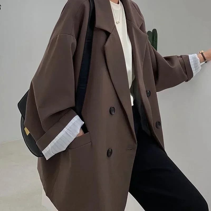Nouveau Blazer Ample Vintage 2026 pour Femme, Veste de Costume Chic à Double Boutonnage, Manches Longues, Veste de Costume Élégante pour Femme, Blazers Chic pour Dames