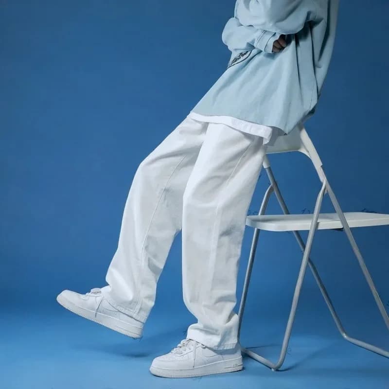 Jean droit hommes blanc ample unisexe Denim pantalon tendance jean neutre hommes baggy décontracté solide homme femmes pantalon Hip Hop jean