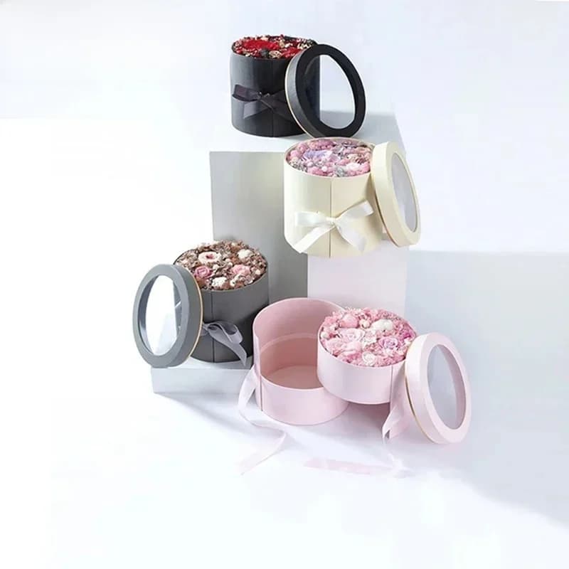 Coffrets cadeaux de fleurs de forme ronde à double couche, boîtes florales, emballage cadeau, boîte de rangement, bouquet de fleuriste