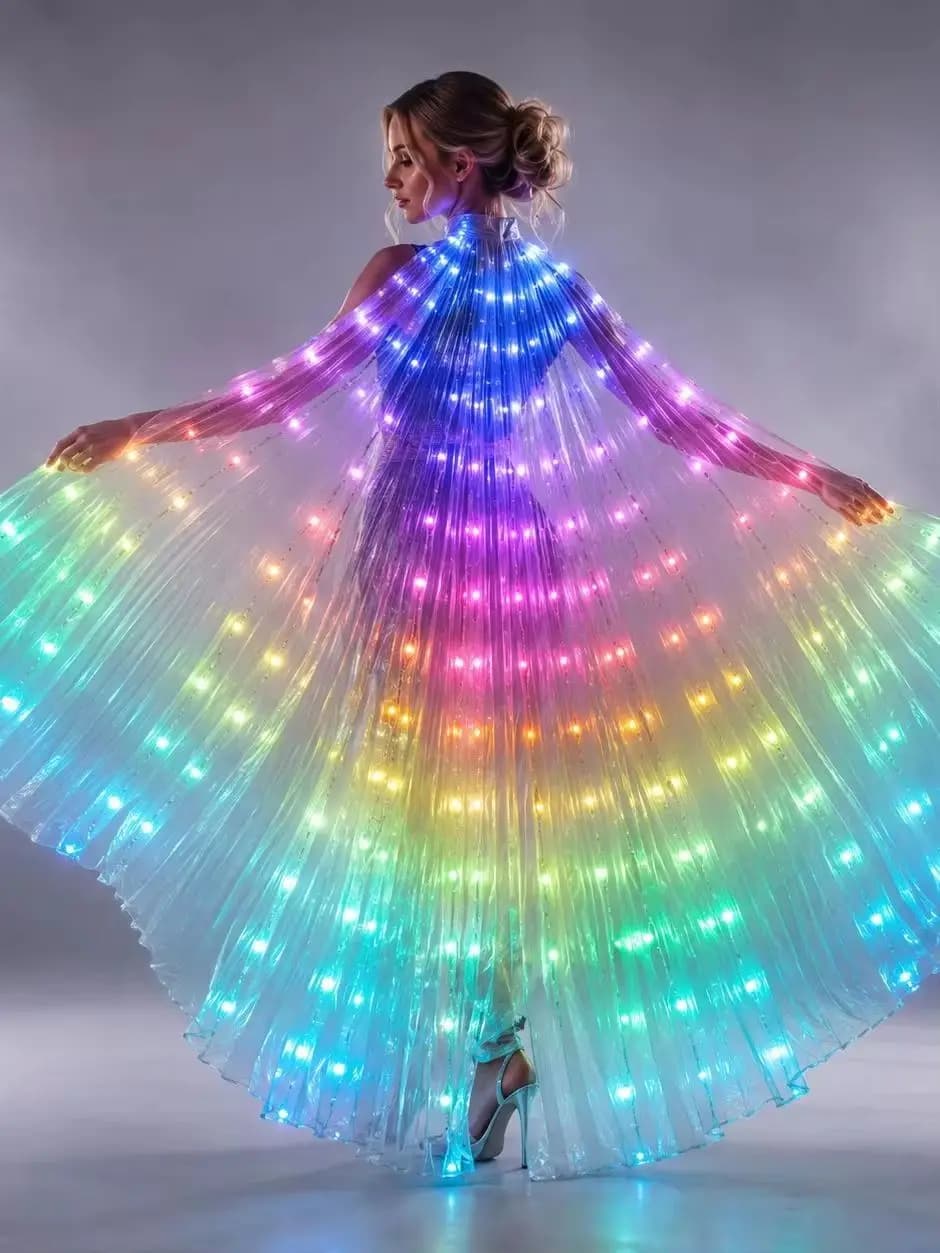 Ailes de danse du ventre à LED pour femmes, télécommande, ailes légères, papillon, Club de fête, vêtements Flash Halloween, bâtons flexibles