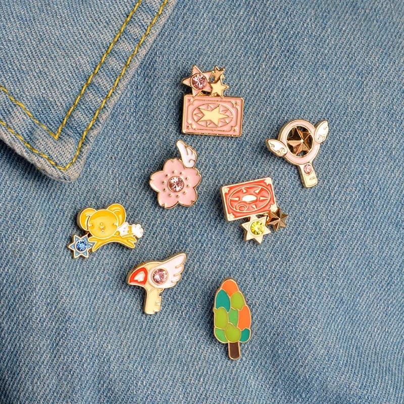 6 pièces/ensemble mignon rose carte Captor Sakura Kero épée Kinomoto étoile baguette clé émail broche épinglette Badge japonais Anime Collection