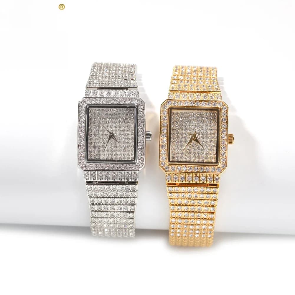 THE BLING KING femmes montre en acier inoxydable glacé strass Bling forme carrée luxe étanche montres-bracelets