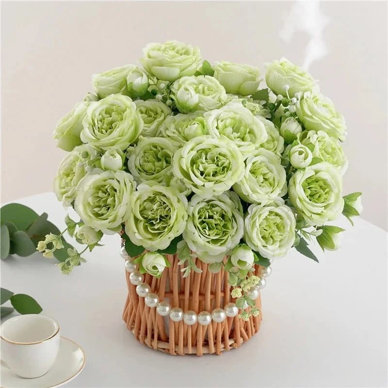 Fleurs artificielles vertes pivoine thé Rose automne soie fausses fleurs pour bricolage salon maison jardin décoration de mariage