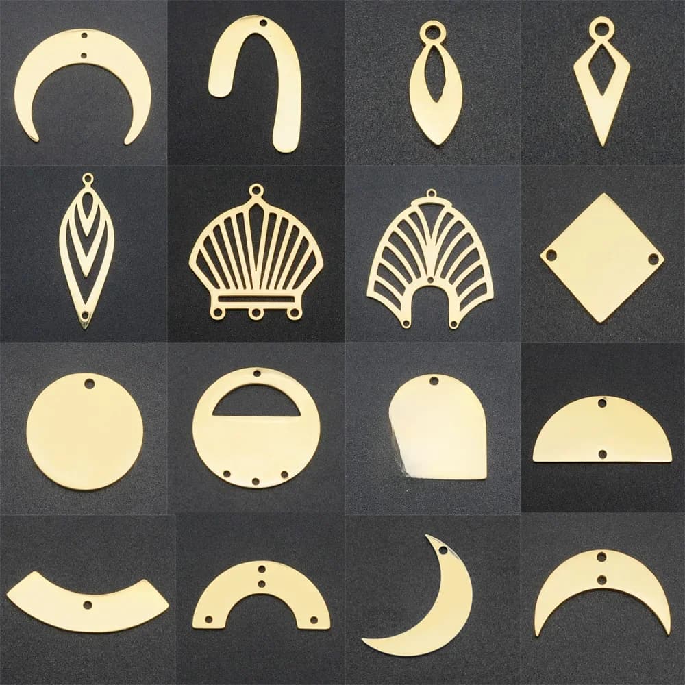 Lot de 10 connecteurs de fabrication de boucles d'oreilles DIY en acier inoxydable 316 couleur or, breloques géométriques, pendentifs, bijoux en gros