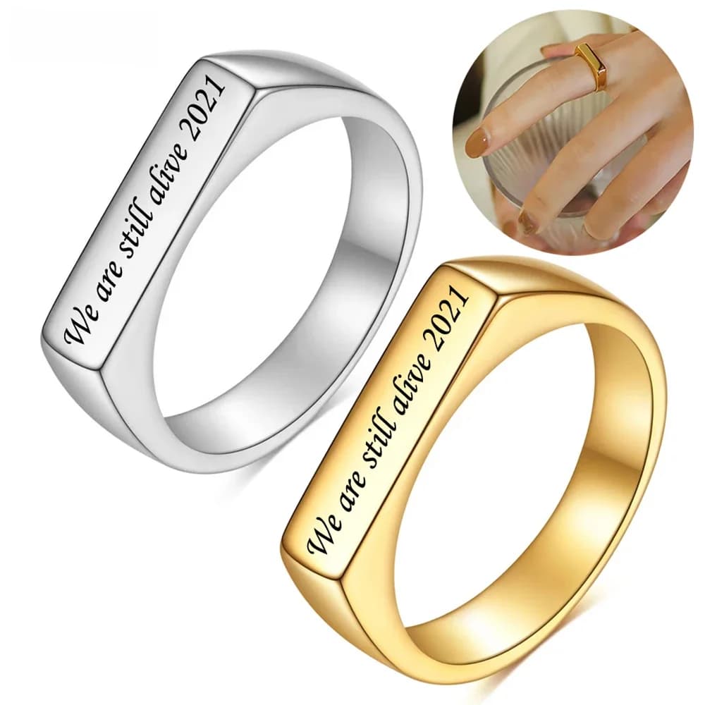 Bagues tendance personnalisées avec nom et texte pour femmes, bijoux gravés en acier inoxydable, cadeaux d'anniversaire, accessoires, vente en gros