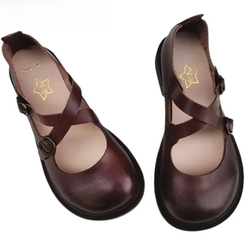 Careaymade-Grandes chaussures en cuir véritable pour femmes, art de la littérature rétro, chaussures simples originales, respirantes, plates et souples, édition large