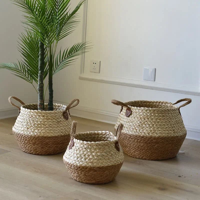Zerolife-Panier en osier d'algues avec poignée, pot de fleurs suspendu en rotin, rangement des vêtements sales, tri des jouets pour enfants, taille 3