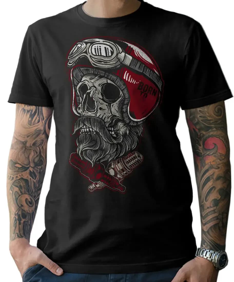 Biker Crâne Casque Barbe Moto Chopper Tournevis Bit MC Hommes T-Shirt D'été Coton À Manches Courtes O-cou T-Shirt Nouveau S-3XL