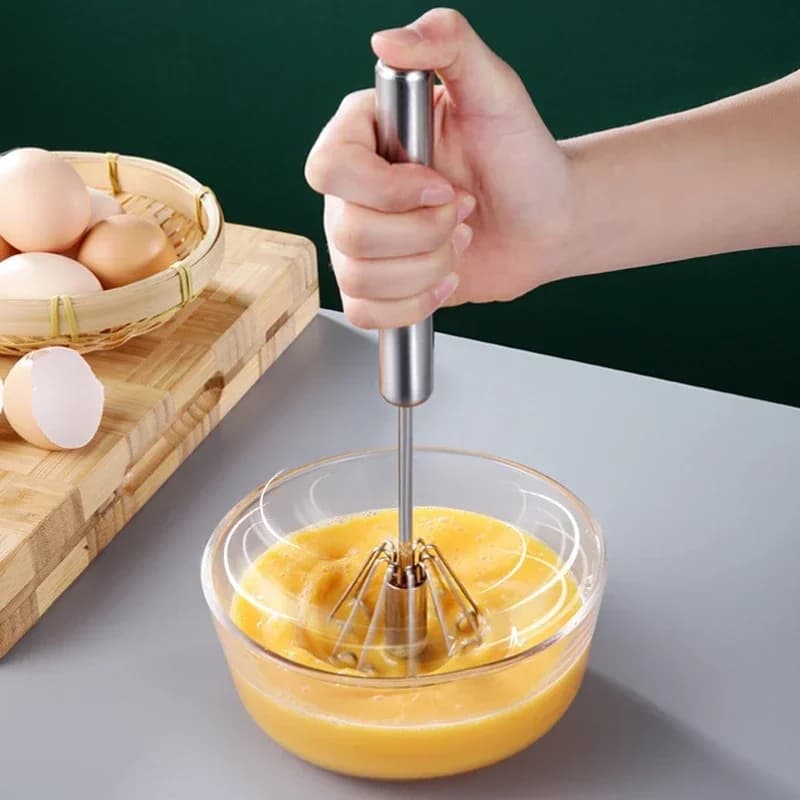 Batteur à œufs semi-automatique à pression manuelle, accessoires de cuisine en acier inoxydable, outils, ustensiles à crème à rotation automatique, fouet mélangeur manuel