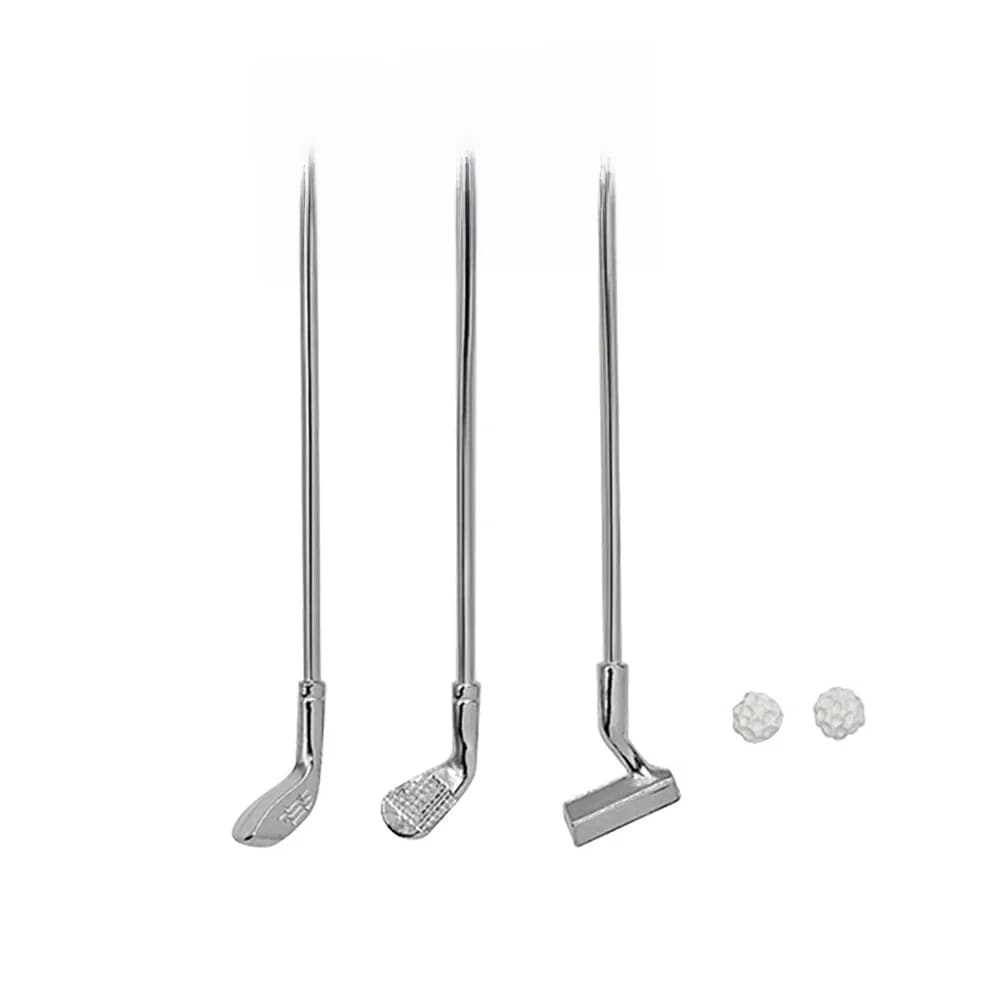 Accessoires miniatures pour maison de poupée 1/12, 3 pièces, Mini Club de Golf en métal avec modèle de balle pour décoration de la maison de poupée ob11