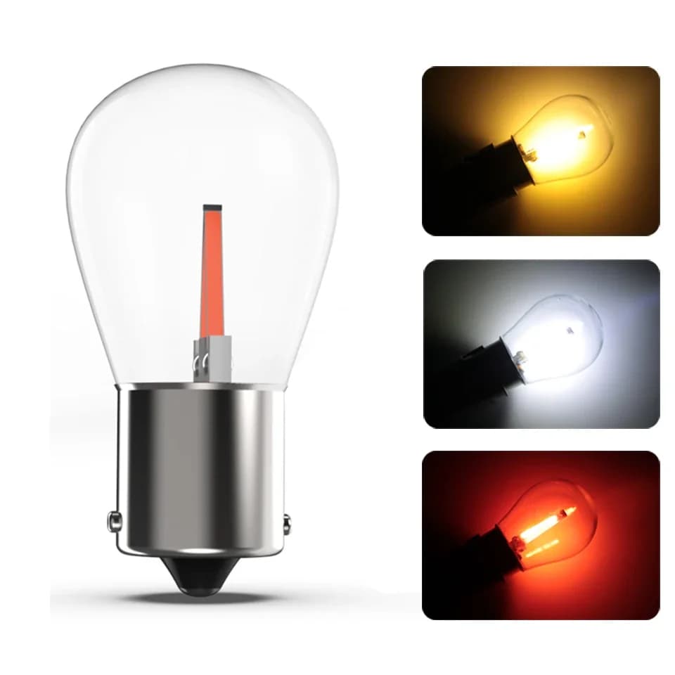Ampoule de voiture Led 1156 Ba15s, 1x P21W, Filament COB, Instructions de retournement, lampe S25 blanche 12v jaune rouge 6000K