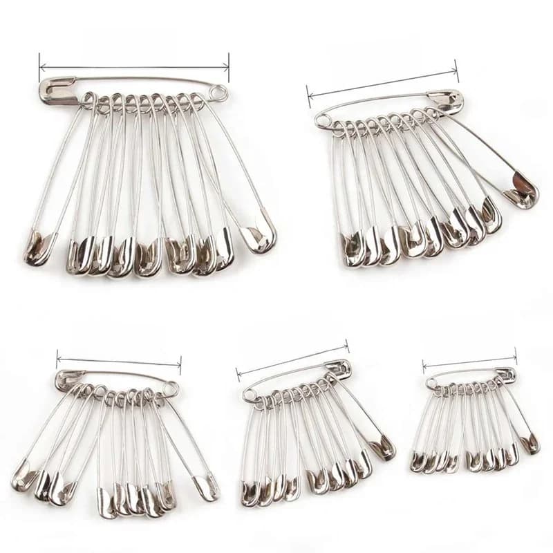 Épingles de sûreté de haute qualité, 50 pièces, accessoires d'outils de couture, 5 types de tailles, aiguilles en métal argenté, grande épingle de sûreté, petite broche YJ379