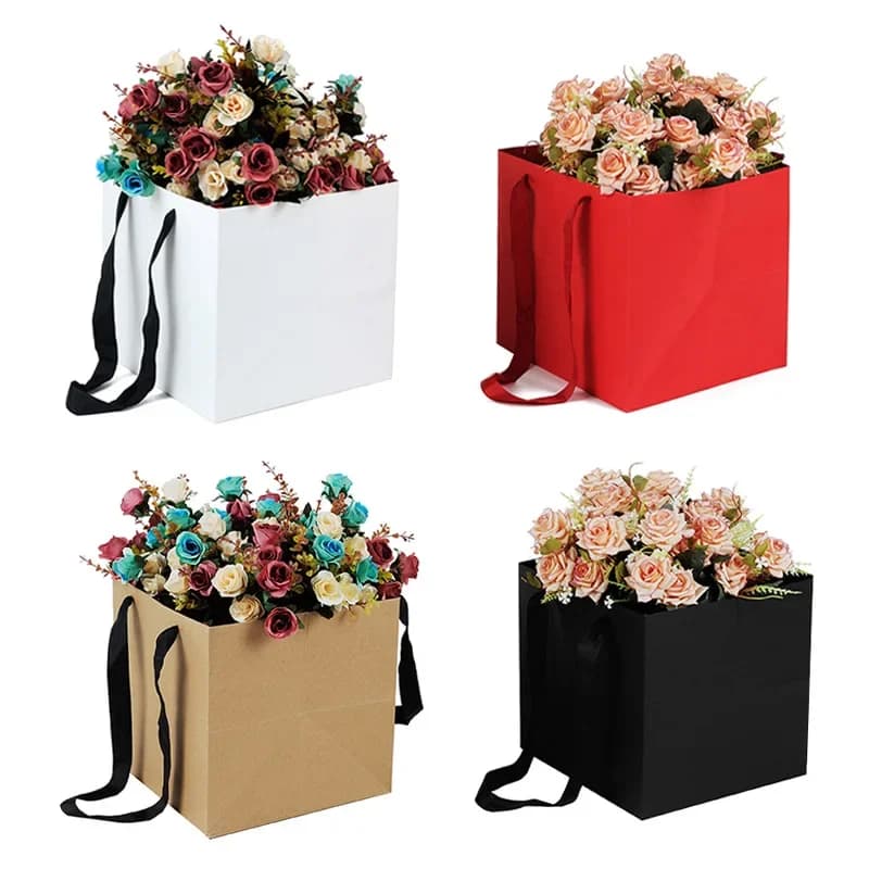 Sacs cadeaux en papier Kraft blanc avec poignée, emballage carré à emporter pour gâteau aux fleurs en pot, pour cadeaux d'affaires et de mariage, 10 pièces