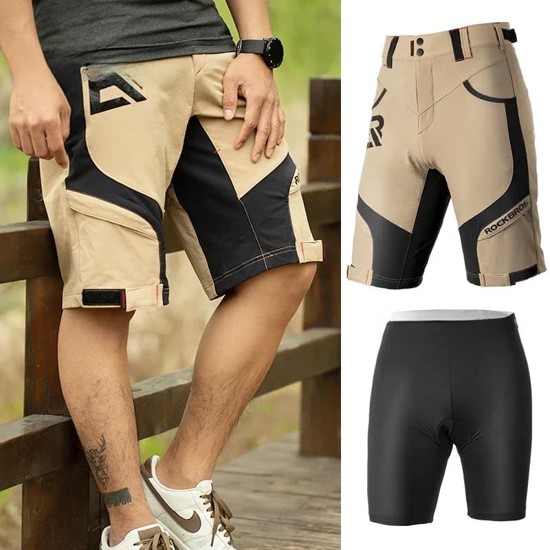 ROCKBROS – short de cyclisme pour homme, respirant, Double couche, séchage rapide, pour vtt, vélo de route, sport de plein air, escalade