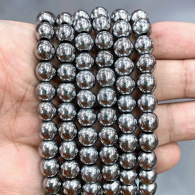 bracelet homme bijoux colliers wish francais mariage piercing oreille Perles rondes en pierre naturelle, hématite lisse et argentée, accessoires pour la fabrication de bijoux, 15 pouces,