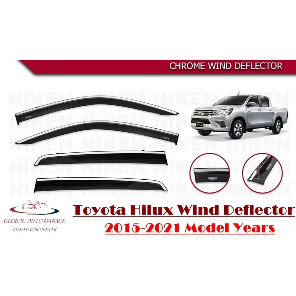 Pare-soleil déflecteur de pluie chromé pour TOYOTA HILUX, protection contre la pluie, rideaux, support de toit pour voiture, 2015, 2016, 2017, 2018, 2019, 2020, 2021